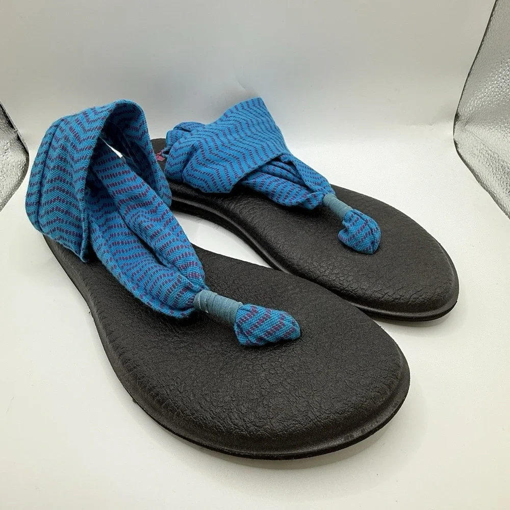 SANUK Sling 2 Turquoise Fucshia Chevron Yoga Mat 9 Thong Flip Flop Sandals LN‎